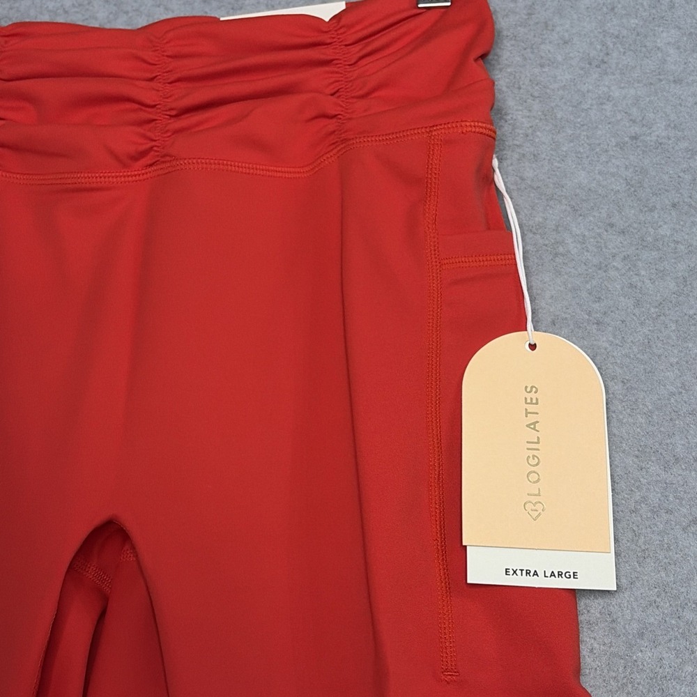 Blogilates Ruched Waist Leggings in Red High Waisted Side Pockets - XL - Picture 2 of 9